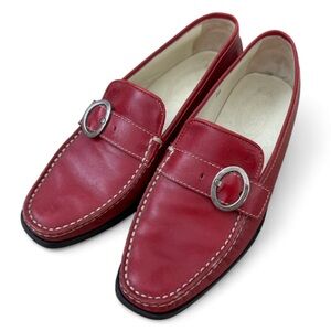 TOD’S Red Leather Buckle Loafers